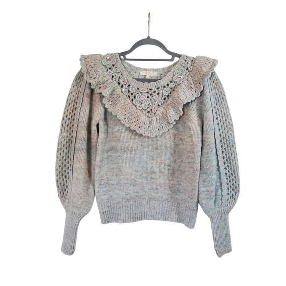 Love Shack Fancy Luellan Wool Blend Sweater Pastel Ruffled Sweater, Size XS - Picture 1 of 13